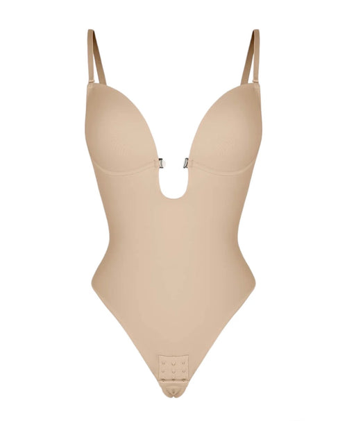 Plunge Low Back Thong Bodysuit